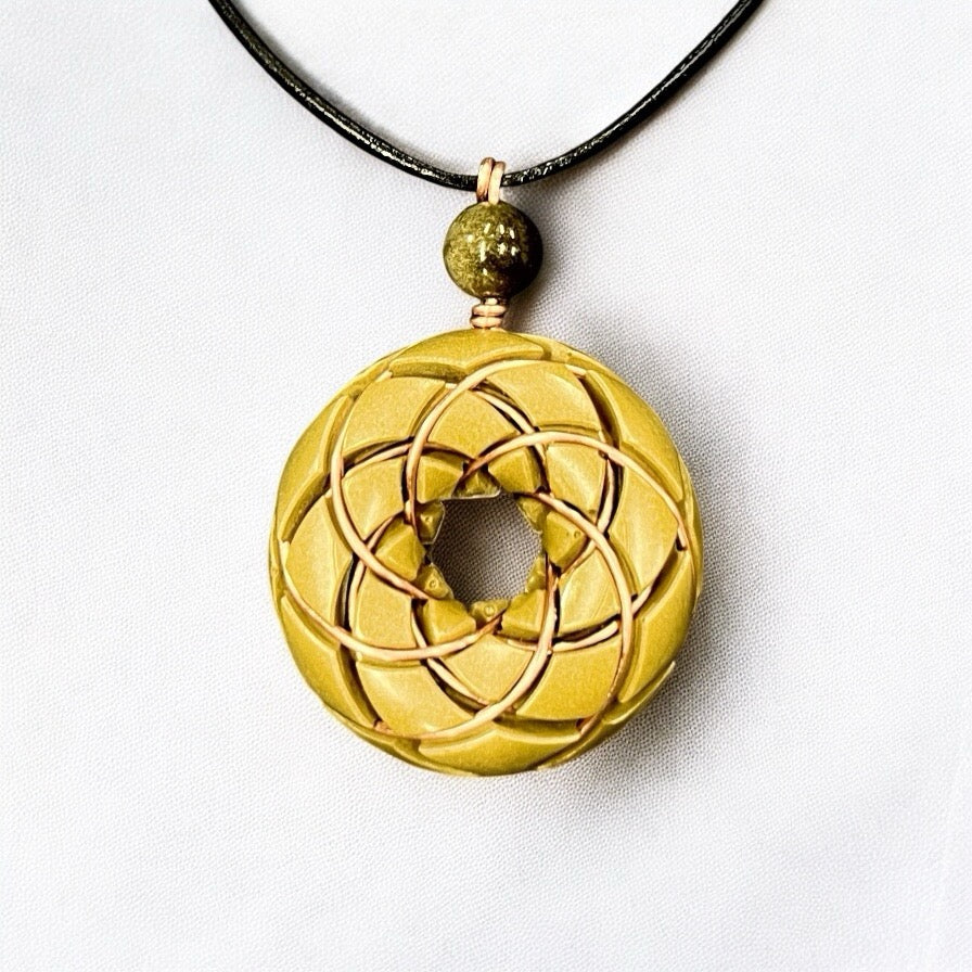 Torus Pendant- Brass and Libyan Desert Glass Orgonite Necklace Rodin Coil