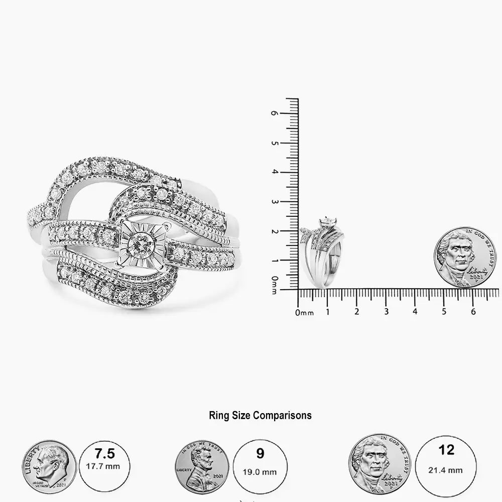 *45 Left* .925 Sterling Silver 1/3 Cttw Round Diamond Crisscross Engagement Ring Bridal Set (H-I Color, I1-I2 Clarity ) - Concordia Style Boutique