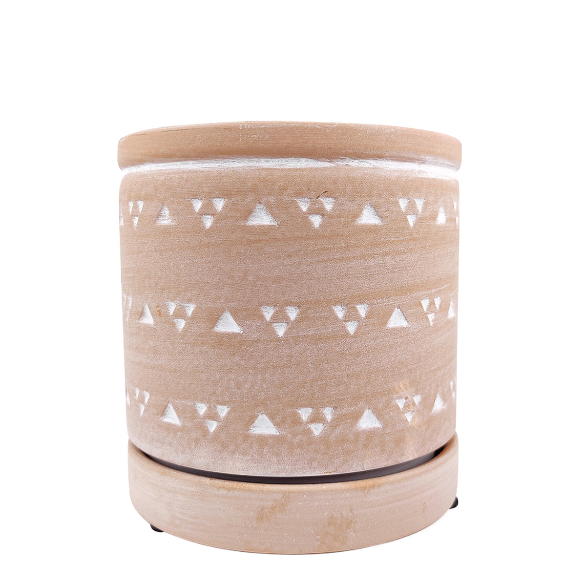 6 inch Cylinder Terracotta Clay Geometric Triangle Pattern Planter