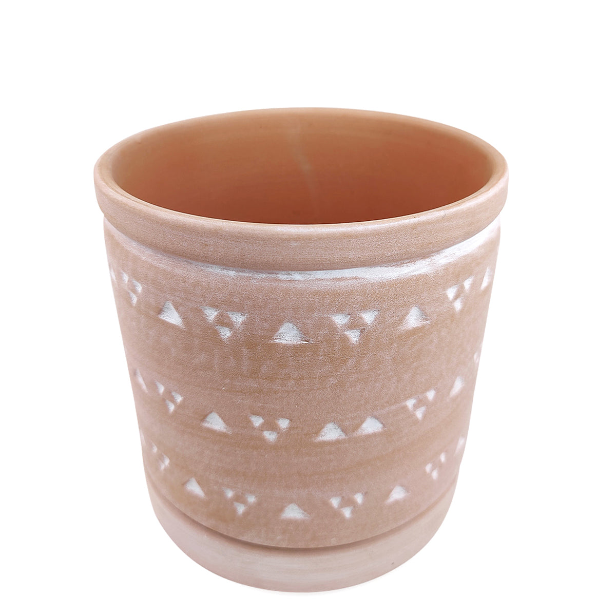 6 inch Cylinder Terracotta Clay Geometric Triangle Pattern Planter
