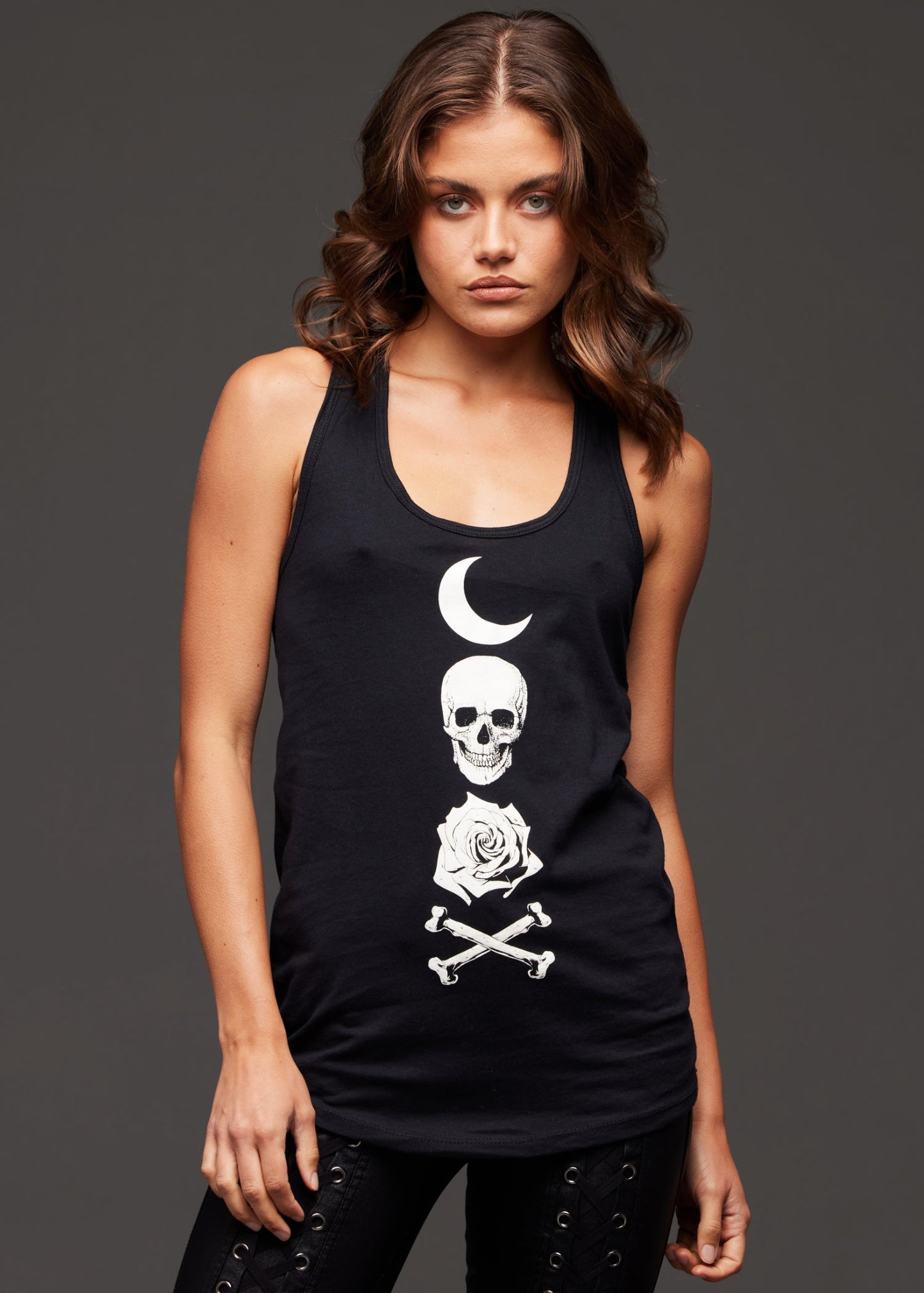 Crescent Moon and Skull Sleeveless Graphic Tee - Concordia Style Boutique