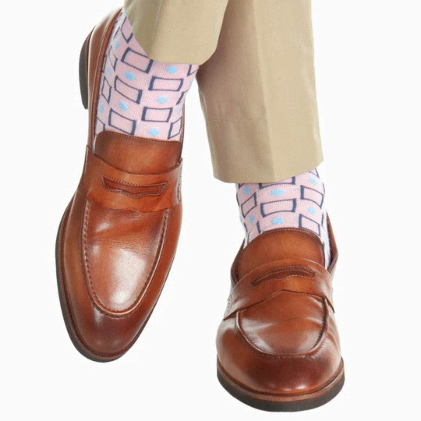Aurelien Square and Circle Patterned Mercerized Cotton Mid-Calf Socks - Concordia Style Boutique