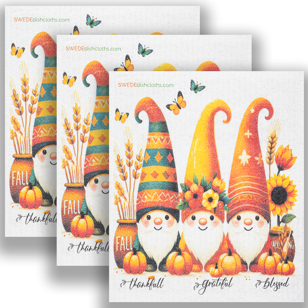 Eco-Friendly Swedish Dishcloths - Three Thanksgiving Gnomes set of 3 - Concordia Style Boutique
