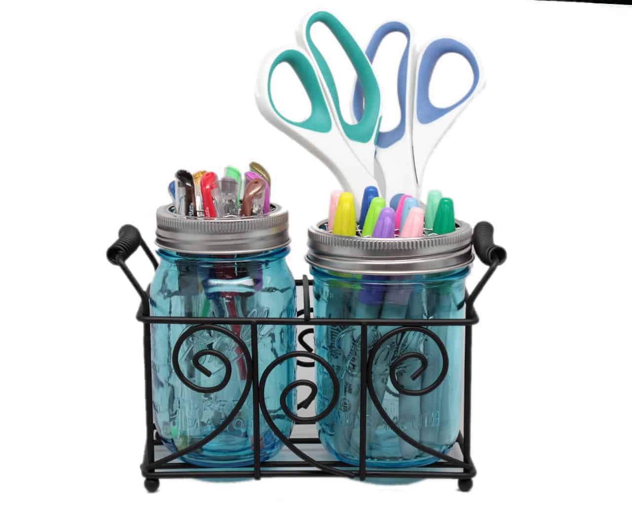 Swirl Black Metal Caddy for 2 Pint Mason Jars - Concordia Style Boutique