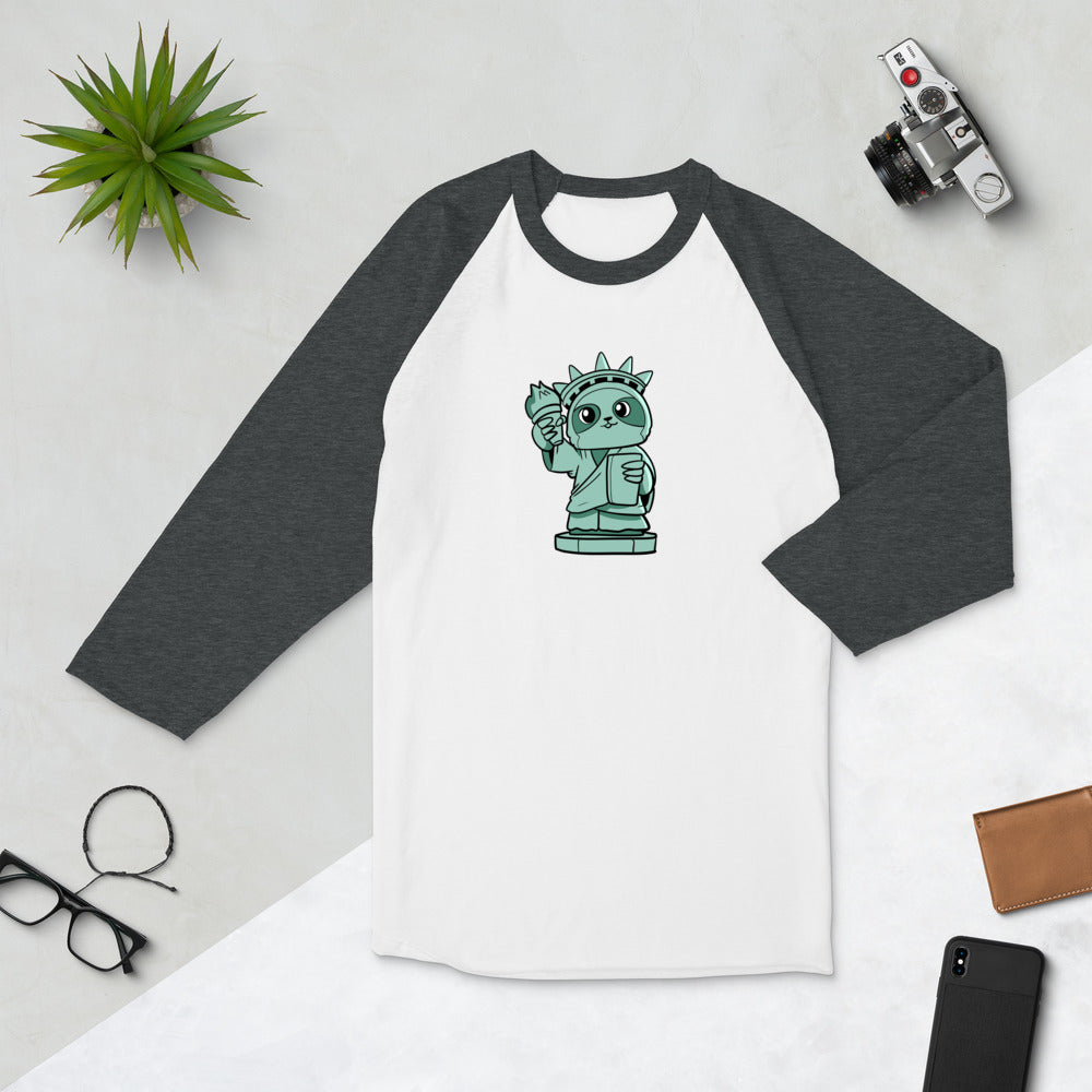 Sloth of Liberty Cartoon 3/4 sleeve raglan shirt - Concordia Style Boutique