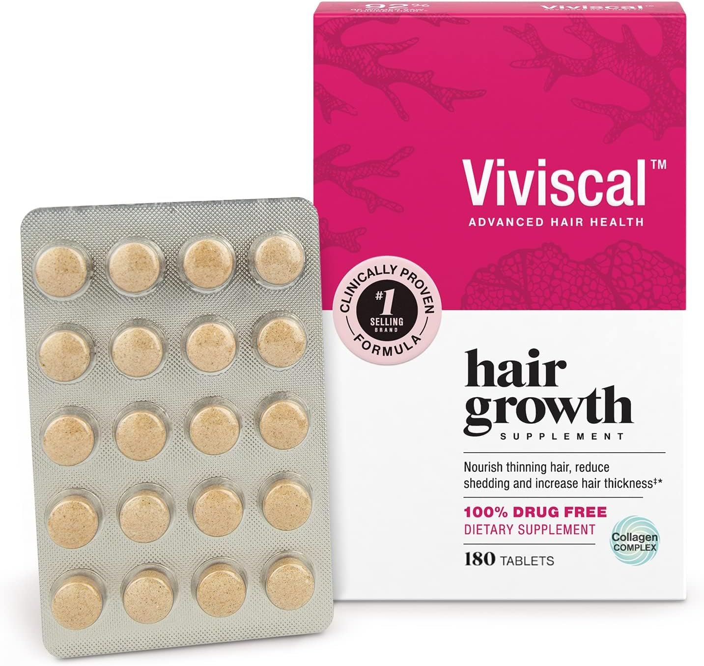 Viviscal Hair Growth Supplements For Women For Thicker, Fuller Hair, Nourishes Thinning & Loss, With Proprietary Collagen Complex, 180 Tablets - Clearance Sale