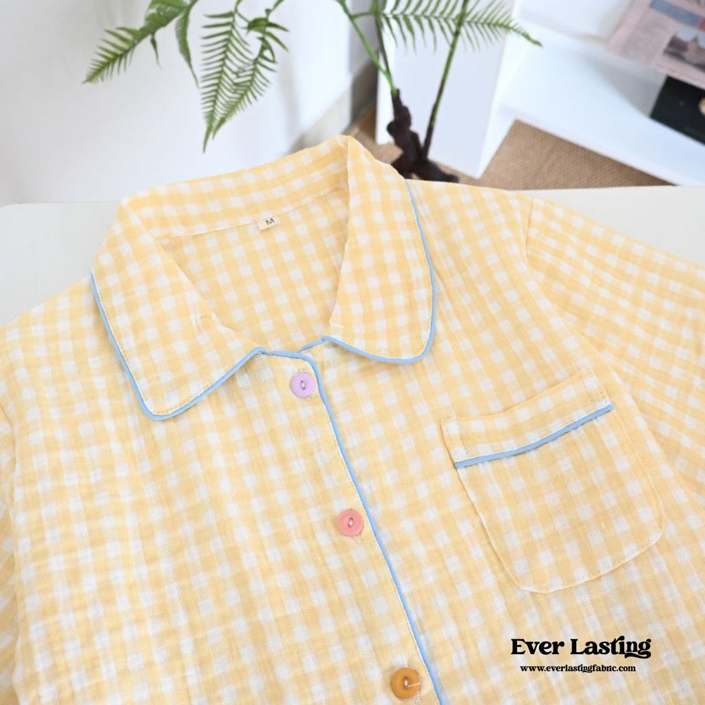 Vintage Inspired Gingham Shorts Pajama Set / Blue Red