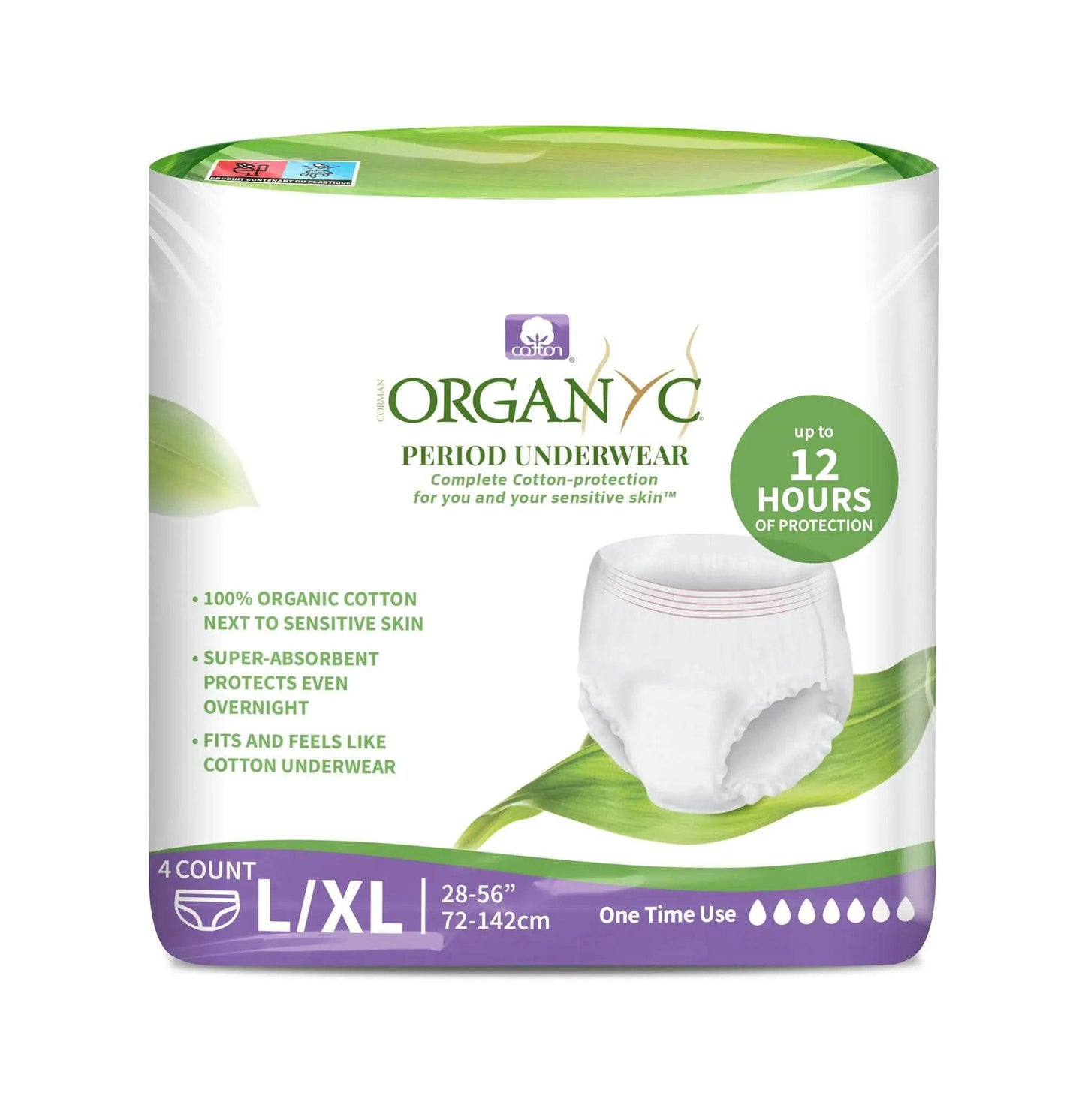 Certified Organic Cotton Disposable Period Underwear for Sensitive Skin - 12 Hours Complete Protection- Size L/XL 4 Count - Concordia Style Boutique