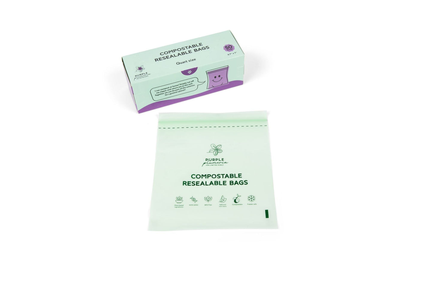 Compostable Resealable Bags. Eco-Friendly & Durable. Snack, Sandwich, Quart & Gallon Sizes