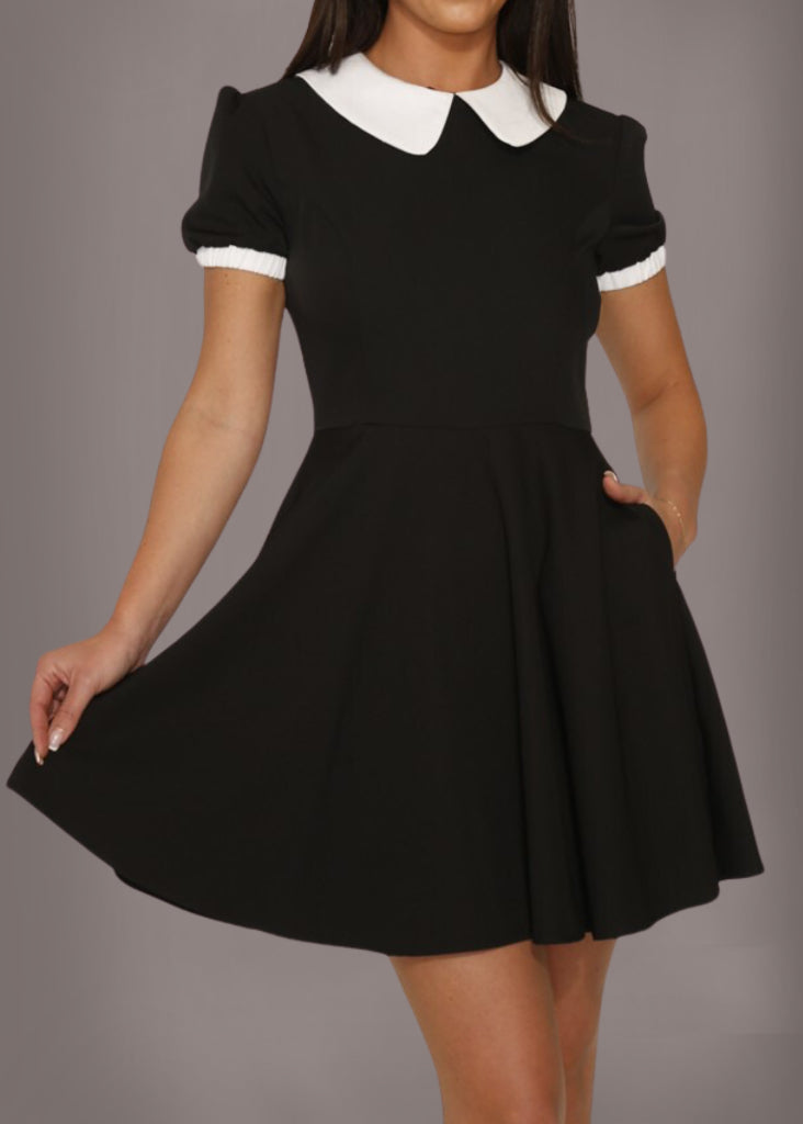 On Wednesday We Wear Black Collar Goth Dress - Concordia Style Boutique