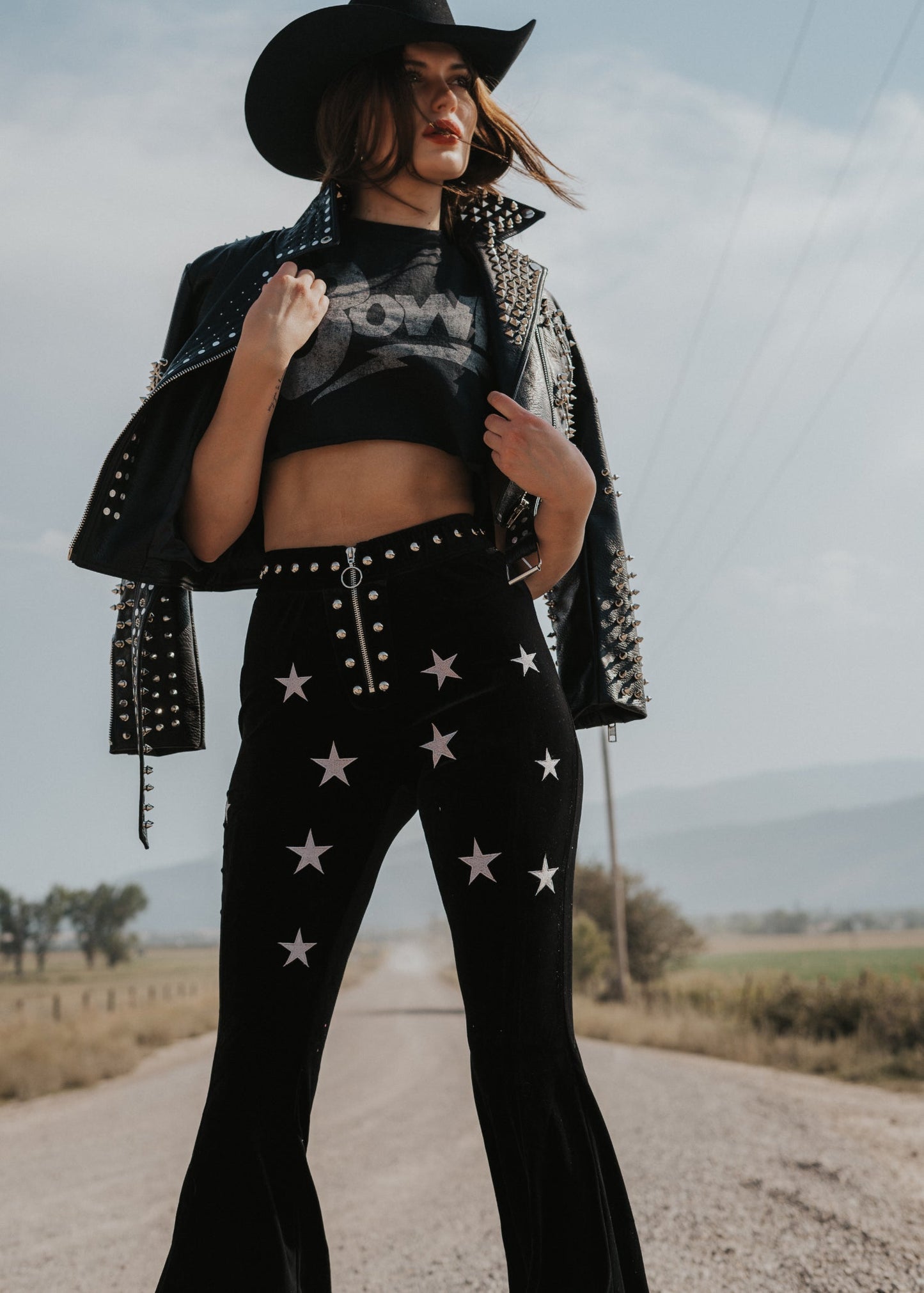 Studded Velvet Flare Pants Star Bell Bottoms - Concordia Style Boutique