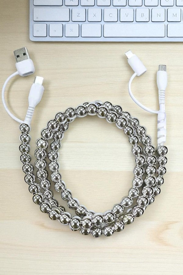 SC - ETA 9/22 - Updated Silver Beaded Cord Phone Charger