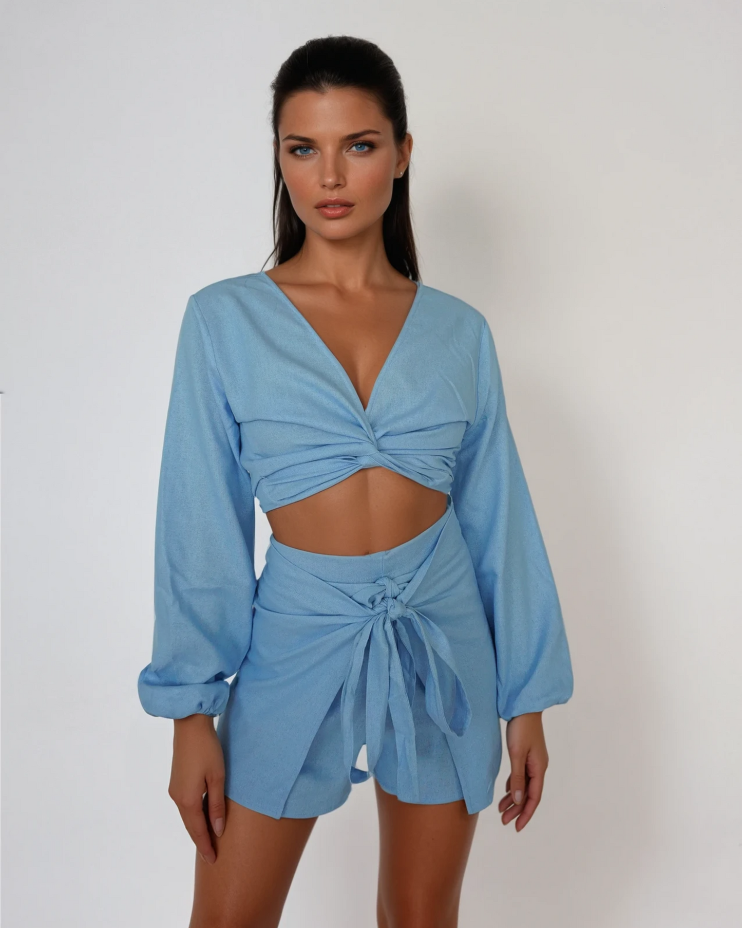 Wrap Short - Blue Linen - Concordia Style Boutique
