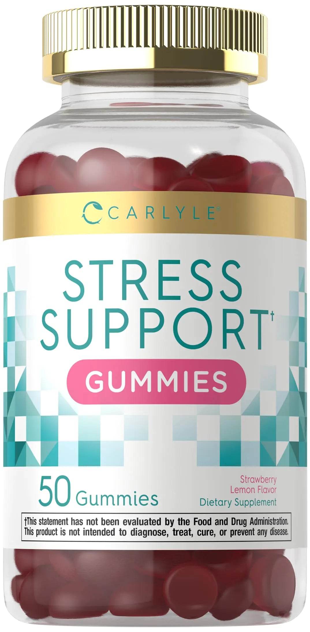 Stress Support Gummies | 50 Count | with GABA and L-Theanine | Strawberry Lemon Flavor | Non-GMO- Gluten Free - Concordia Style Boutique