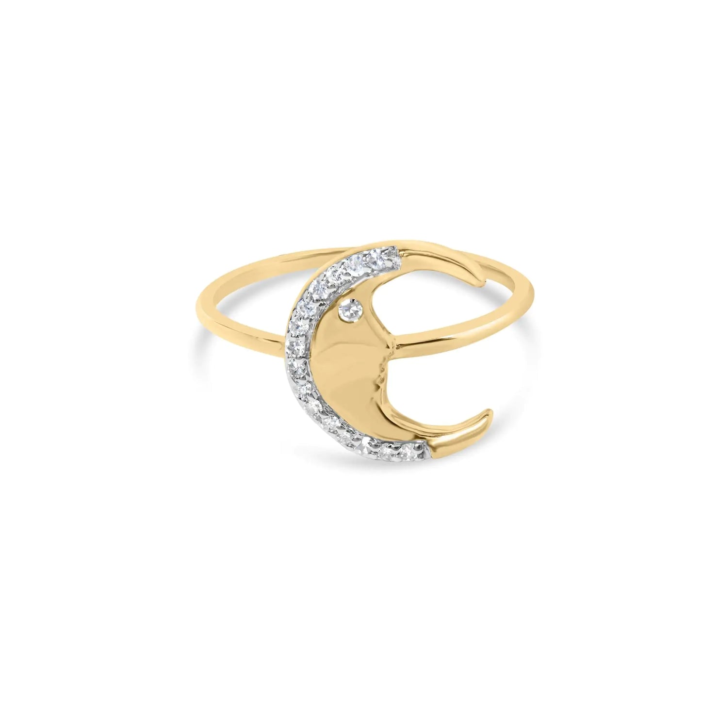 *2 Left* 10K Yellow Gold 1/10 Cttw Diamond Crescent Moon Ring (I-J Color, I1-I2 Clarity) - Concordia Style Boutique