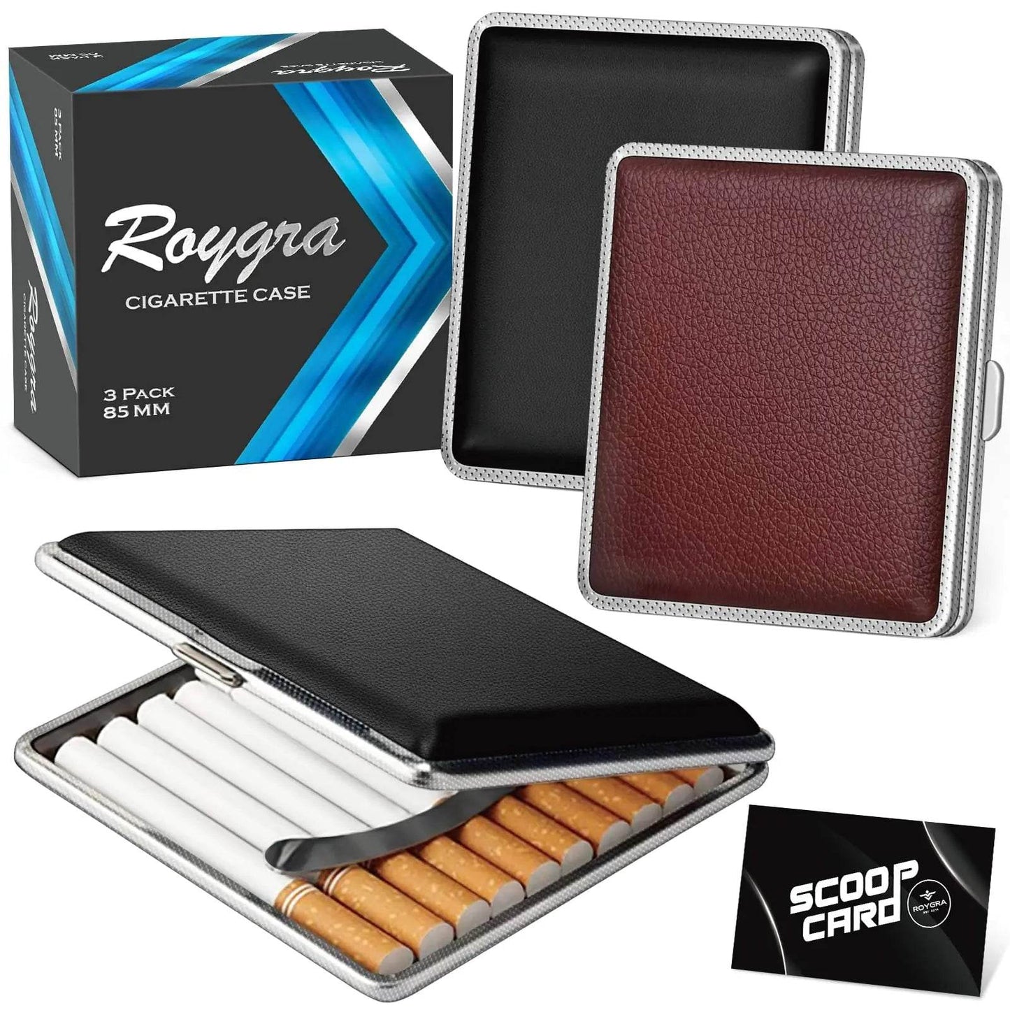 3 Cigarette Cases for Regular Size and King Size - Cannot Fit 100s - PU Leather - 20 Capacity (Set of 3) - Concordia Style Boutique