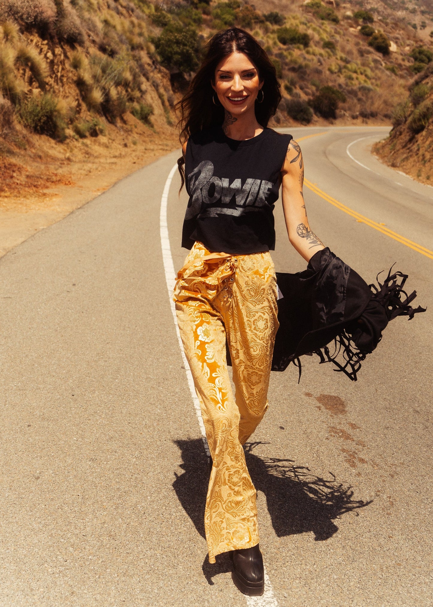 Desert Rose Mustard Yellow Burnout Velvet Flared Bell Bottom Pants - Concordia Style Boutique