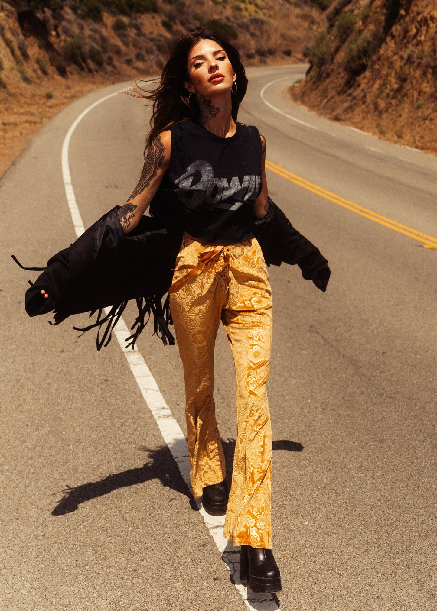 Desert Rose Mustard Yellow Burnout Velvet Flared Bell Bottom Pants - Concordia Style Boutique