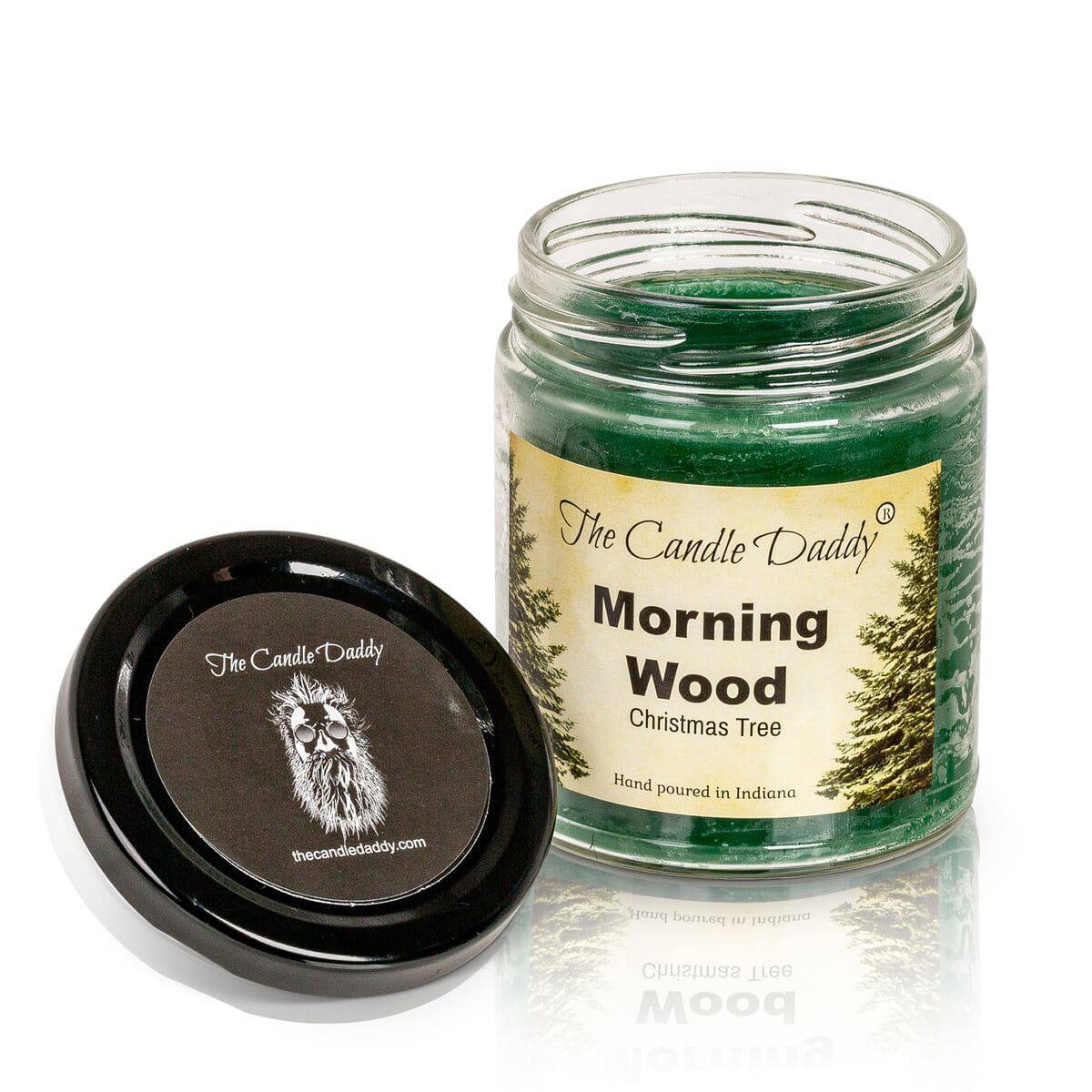 Morning Wood Christmas Holiday Candle - Funny Blue Spruce Pine Tree Scented Candle - Funny Holiday Candle for Christmas, New Years - Long Burn Time, Holiday Fragrance, Hand Poured in USA - 6oz