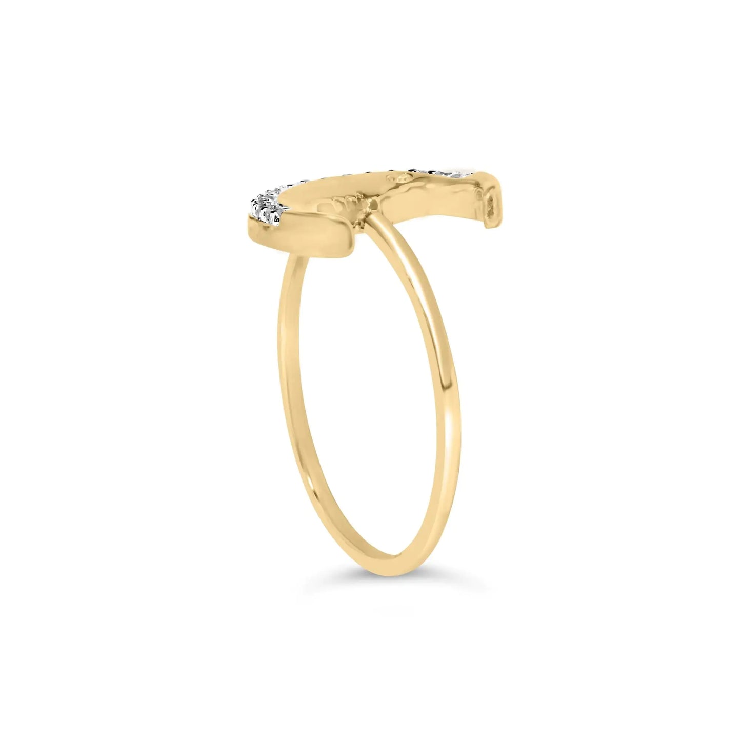 *2 Left* 10K Yellow Gold 1/10 Cttw Diamond Crescent Moon Ring (I-J Color, I1-I2 Clarity) - Concordia Style Boutique