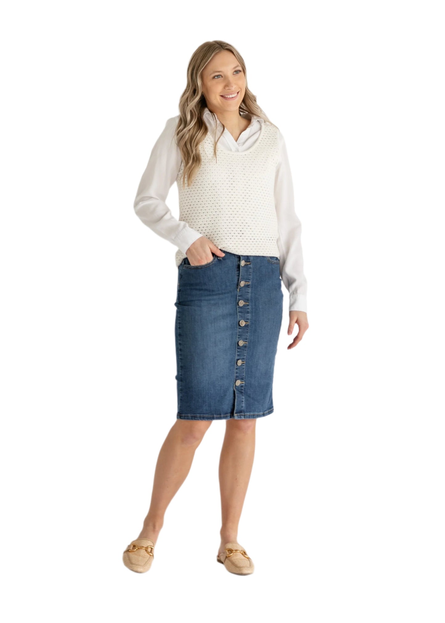 Zana Front Button Denim Midi Skirt - Concordia Style Boutique