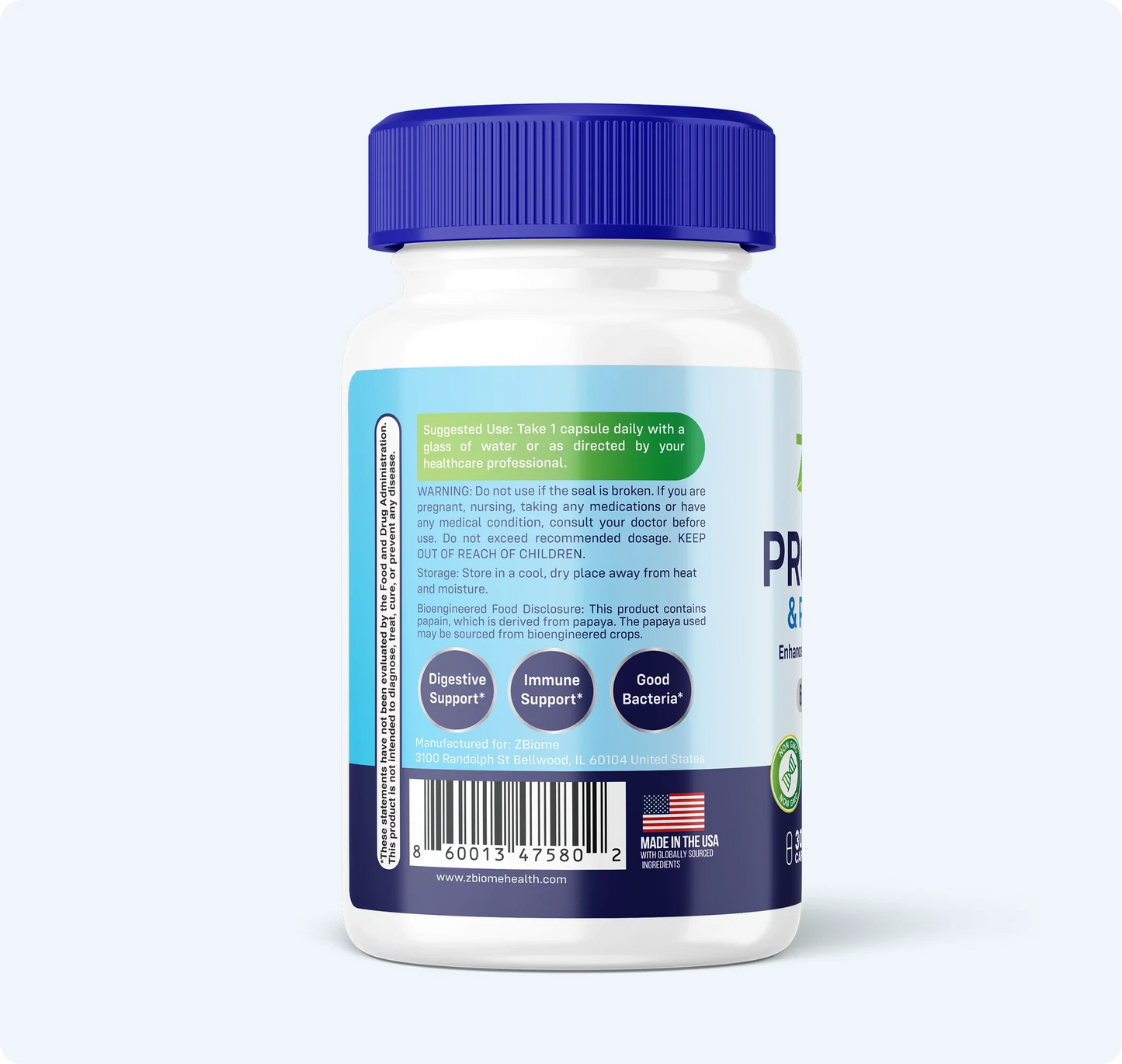 ZBIOME Probiotic + Prebiotic + Digestive Enzymes 90 Day Supply