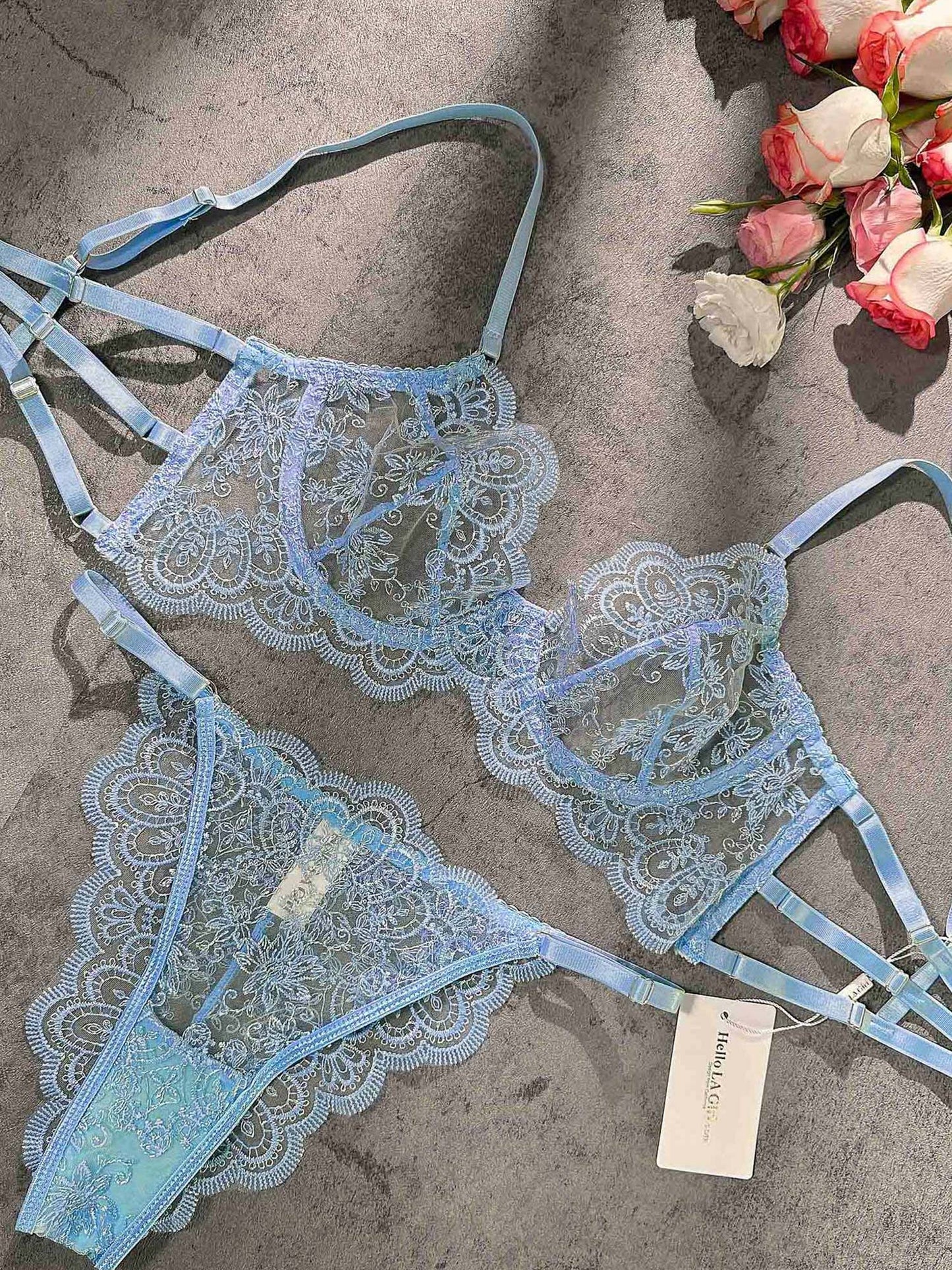 Blue Exquisite Lace Lingerie Set - Concordia Style Boutique