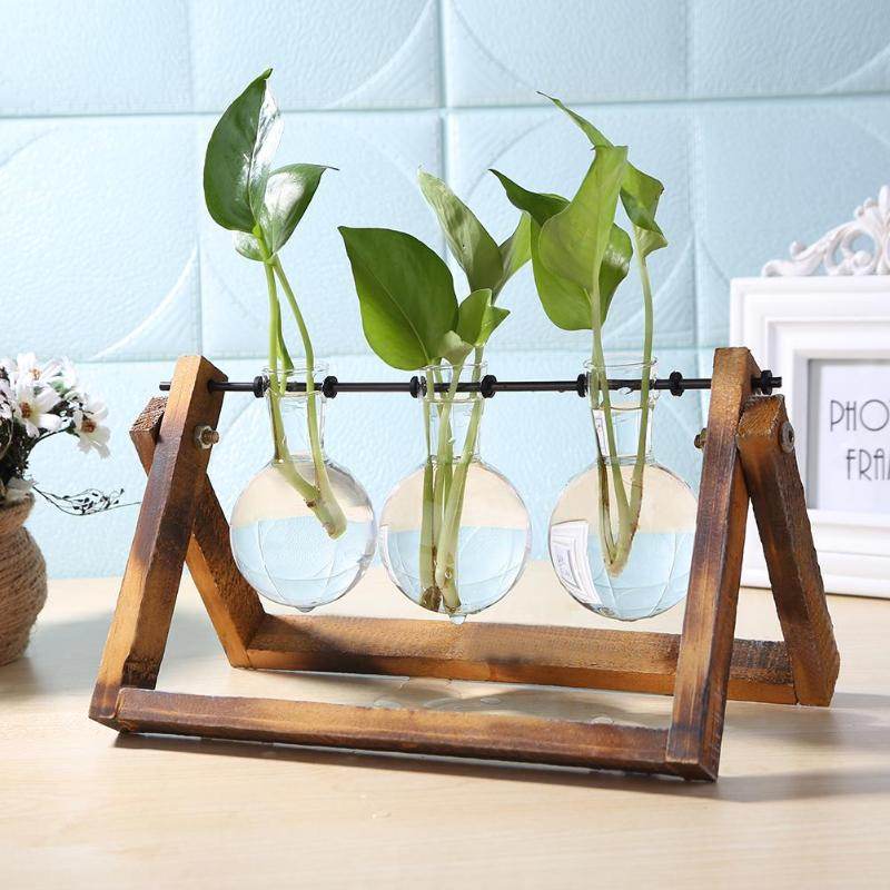 Glass and Wood Vase Planter Table Desktop - Concordia Style Boutique