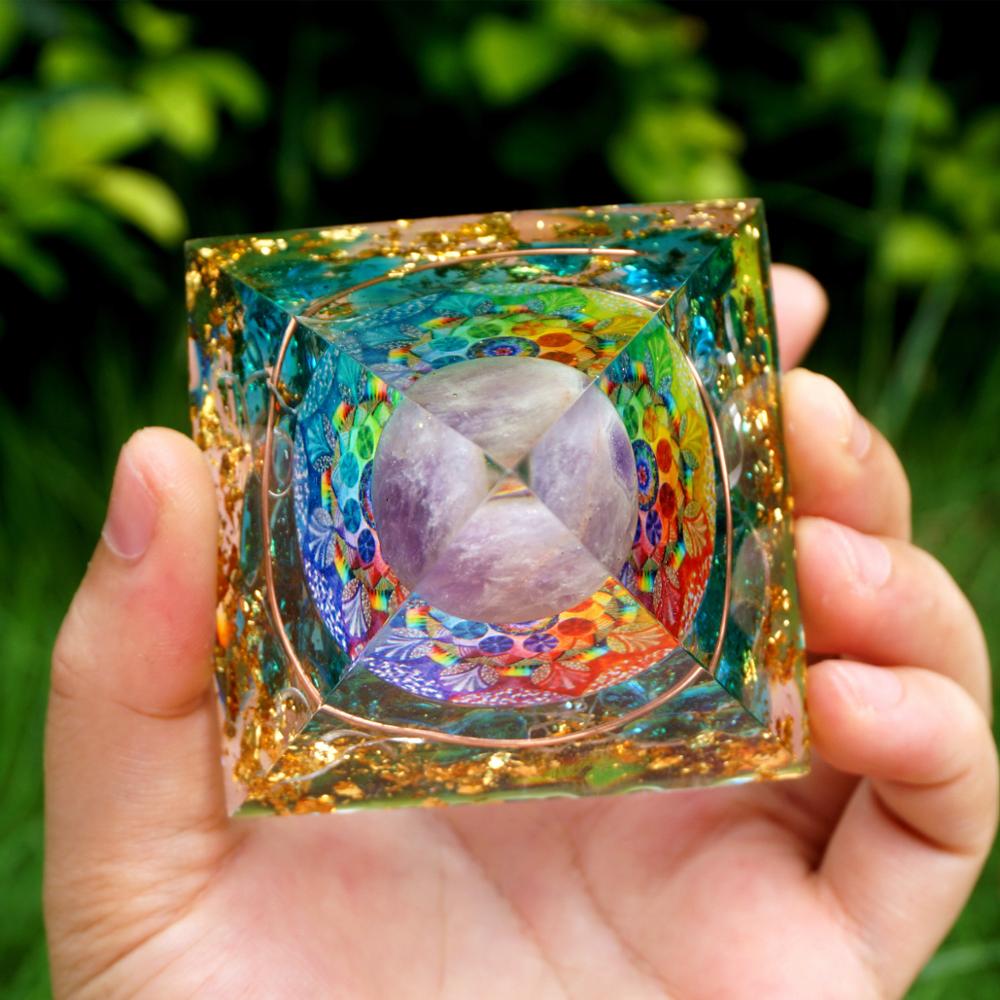 Handmade Amethyst Crystal Sphere Orgone Pyramid Copper Blue Quartz EMF Protection Energy Orgonite - Concordia Style Boutique