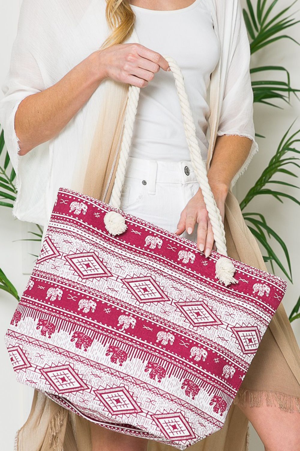 Justin Taylor Printed Tote with Rope Handles - Premium from Trendsi - Just $14.14! Shop now at Concordia Style Boutique