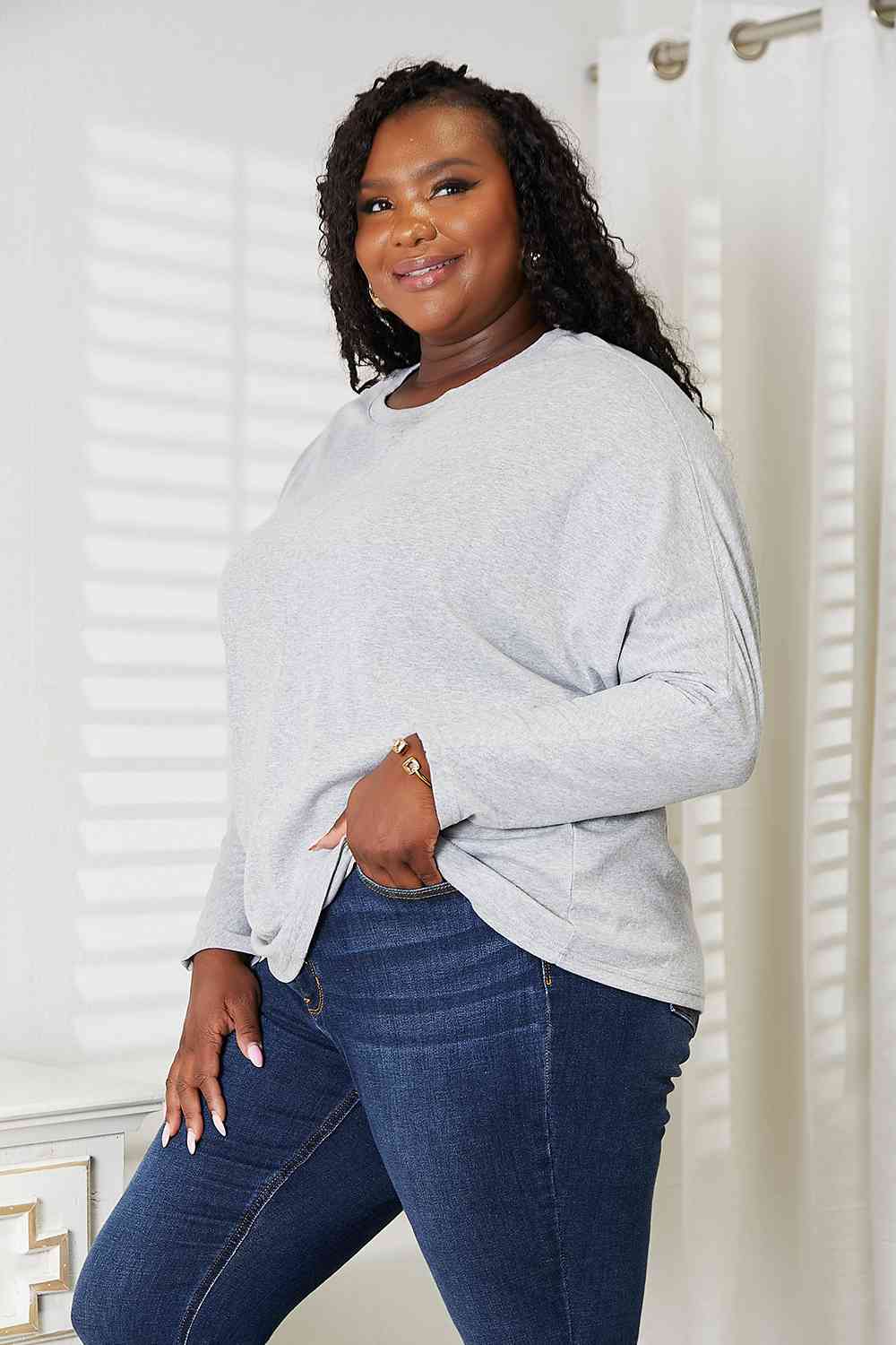Double Take Seam Detail Round Neck Long Sleeve Top - Concordia Style Boutique