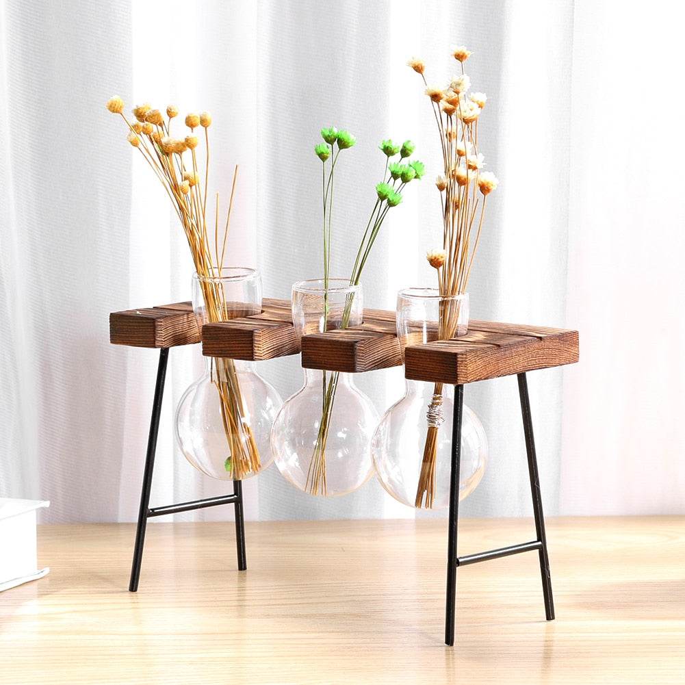Glass and Wood Vase Planter Table Desktop - Concordia Style Boutique