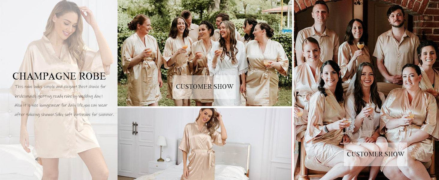 The Bund Women's Satin Robes Bride Bridesmaid Lace Short Silk Wedding Party Lightweight Bathrobe Soft Sleepwear S-XXXL - Concordia Style Boutique