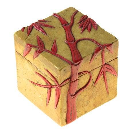 Bamboo Design - Small Cube Soapstone Trinket Decor BoxHeart