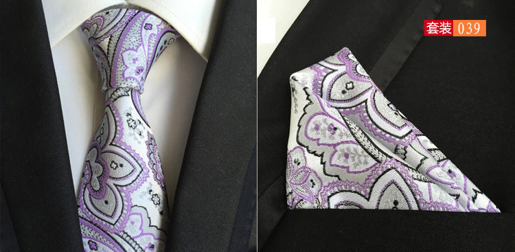 SOURCE Factory in Stock Supply Polyester Large Waist Flower Suit Tie Men's Pocket Square Suit