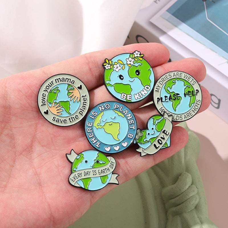 Amazon Love Earth Brooch Green round Environmental Protection Golden M Badge Wear Medal Collar Pin Brooch - Concordia Style Boutique