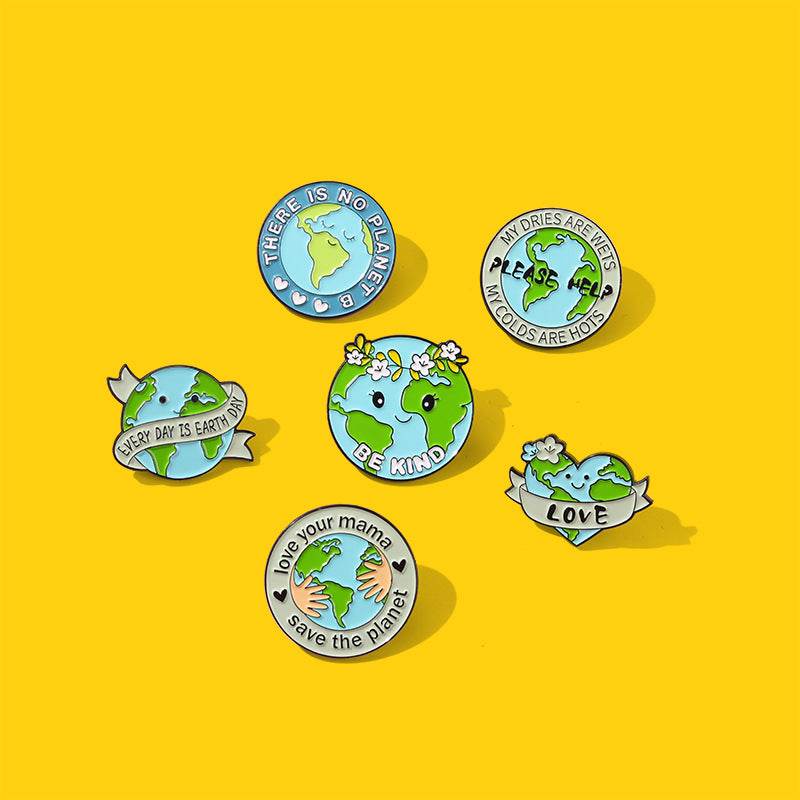 Amazon Love Earth Brooch Green round Environmental Protection Golden M Badge Wear Medal Collar Pin Brooch - Concordia Style Boutique