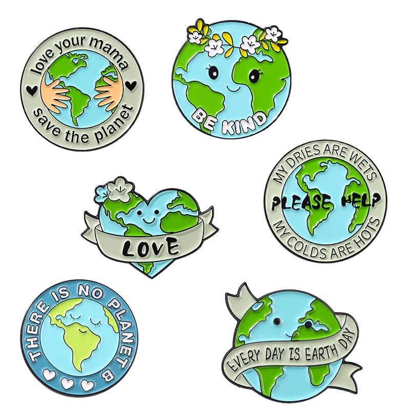 Amazon Love Earth Brooch Green round Environmental Protection Golden M Badge Wear Medal Collar Pin Brooch - Concordia Style Boutique