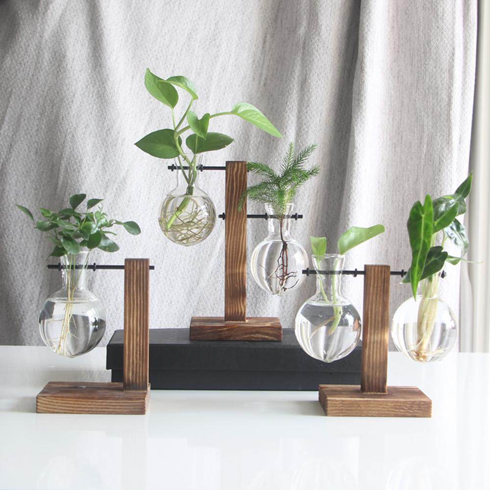 Glass and Wood Vase Planter Table Desktop - Concordia Style Boutique