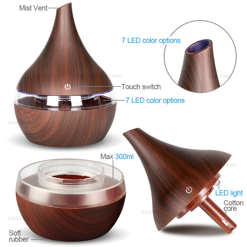 KBAYBO 300ml USB Electric Aroma air diffuser wood grain Ultrasonic air humidifier - Premium from Concordia Style Boutique - Just $22.51! Shop now at Concordia Style Boutique