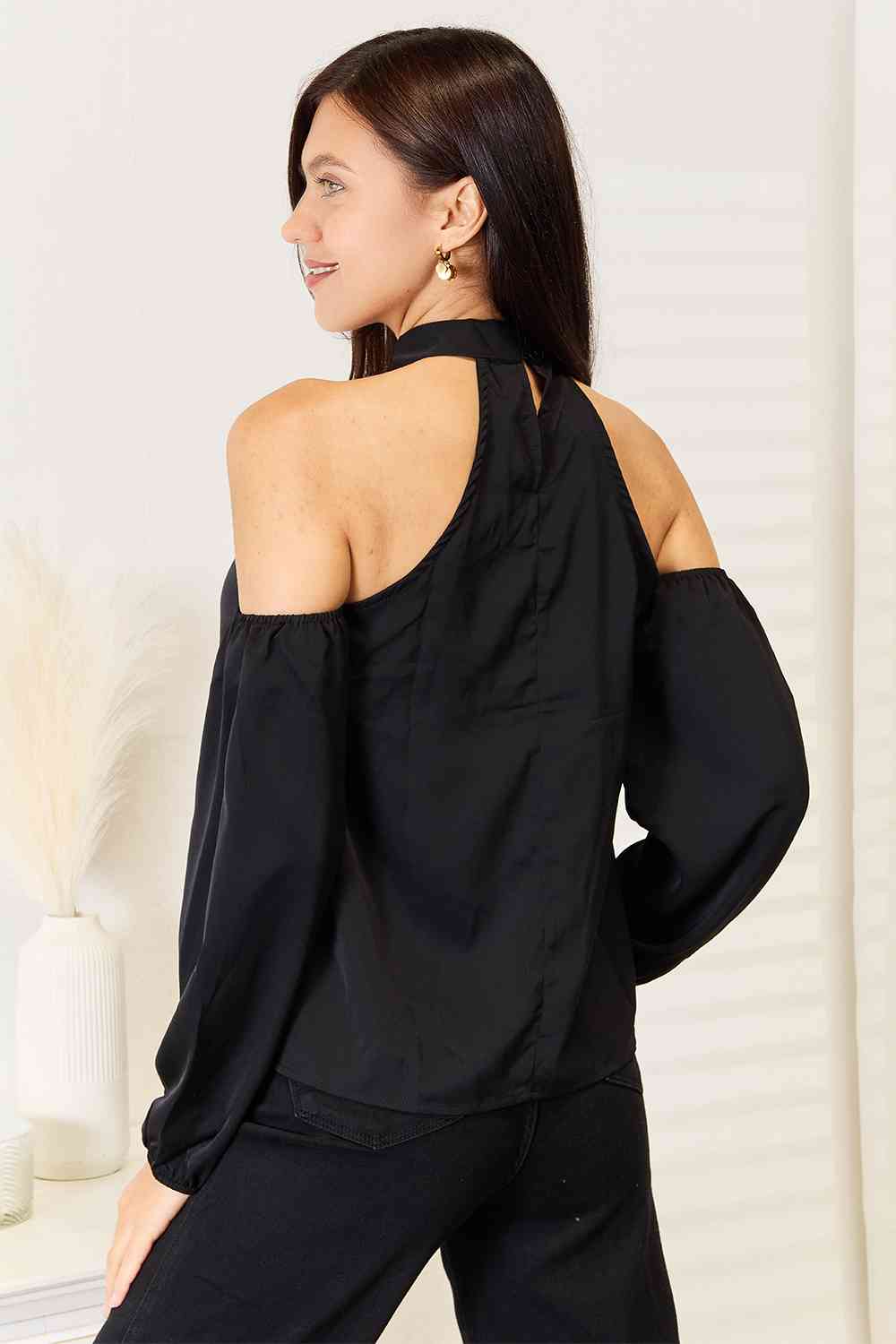 Double Take Grecian Cold Shoulder Long Sleeve Blouse - Concordia Style Boutique