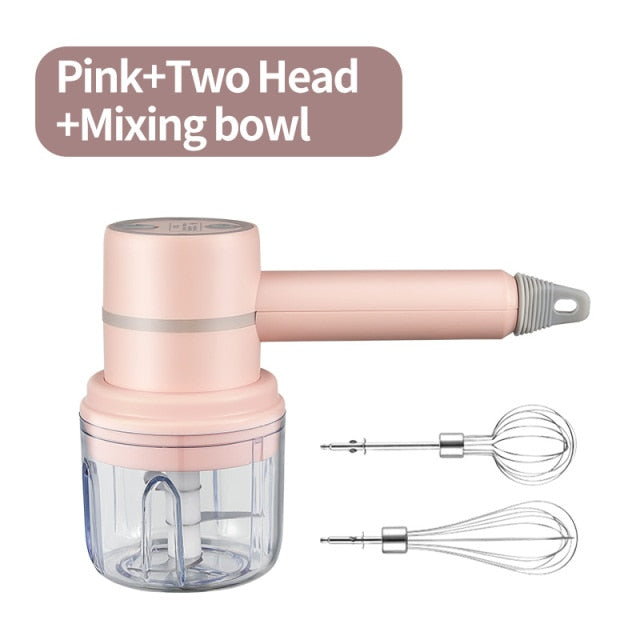 Wireless Portable Electric Food Mixer Hand Blender -3 Speeds - High Power Dough Blender / Egg Beater / Hand Mixer