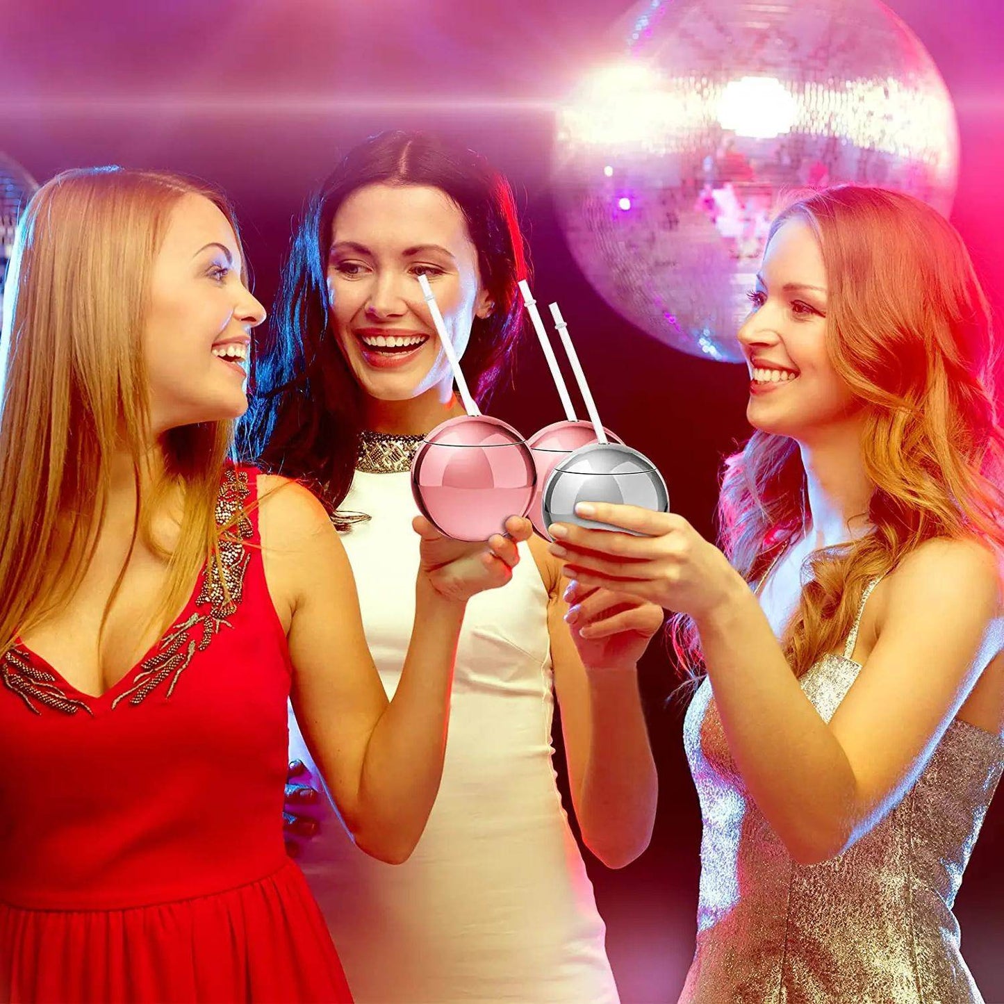 4 Pack of 20 Oz Disco Cups With Lid And Straw Disco Flash Ball - Cocktail Cup - Plastic Disco Party Cups - Concordia Style Boutique