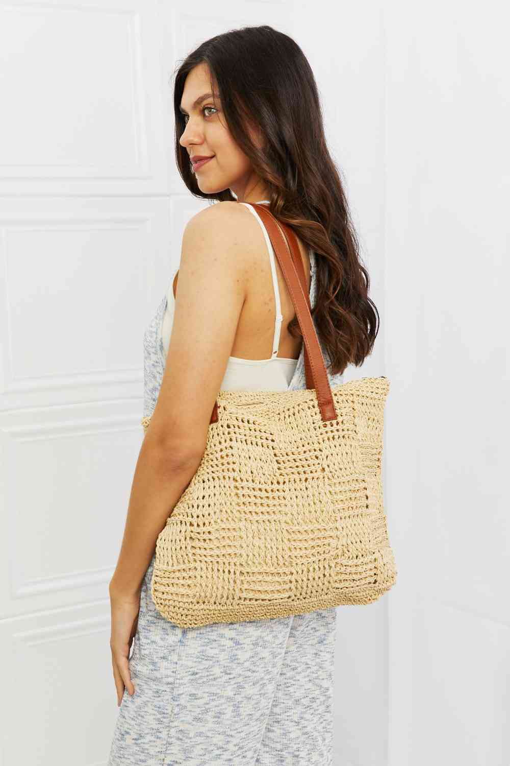 Fame Picnic Date Straw Tote Bag - Premium bag from Trendsi - Just $46.40! Shop now at Concordia Style Boutique