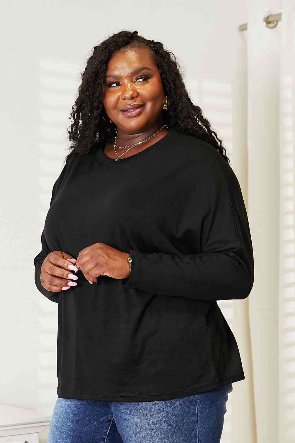 Double Take Seam Detail Round Neck Long Sleeve Top - Concordia Style Boutique