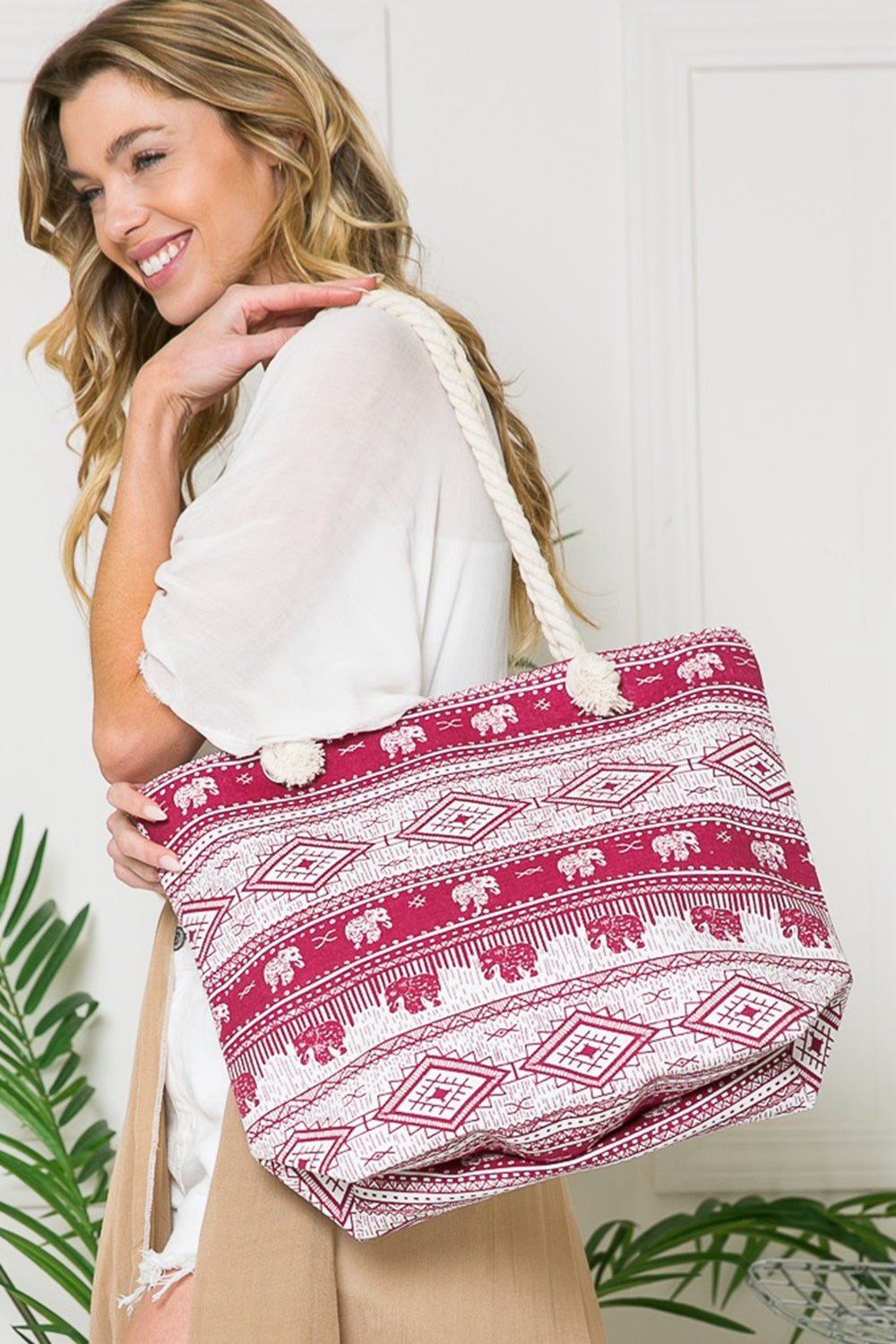 Justin Taylor Printed Tote with Rope Handles - Premium from Trendsi - Just $14.14! Shop now at Concordia Style Boutique