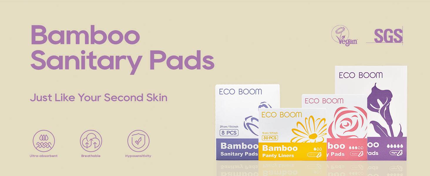 Bamboo Viscose Sanitary Pads with Wings 100% Natural Sanitary Pads Chlorine and Fragrance Free Heavy Absorbency Sanitary Napkins for Women 8 Count - Concordia Style Boutique