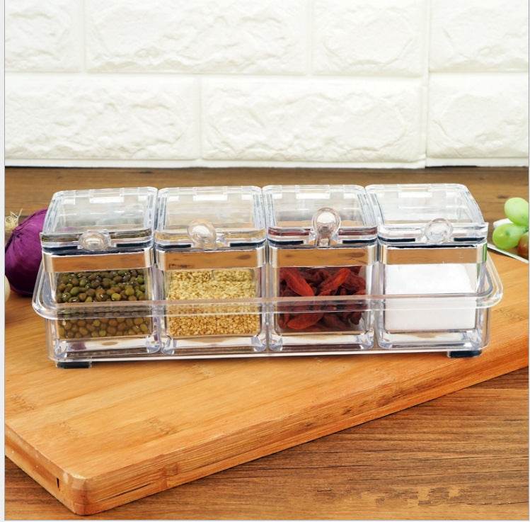 European acrylic seasoning box Stainless steel sealing ring transparent environmental condiment box suit kitchen supplies - Concordia Style Boutique