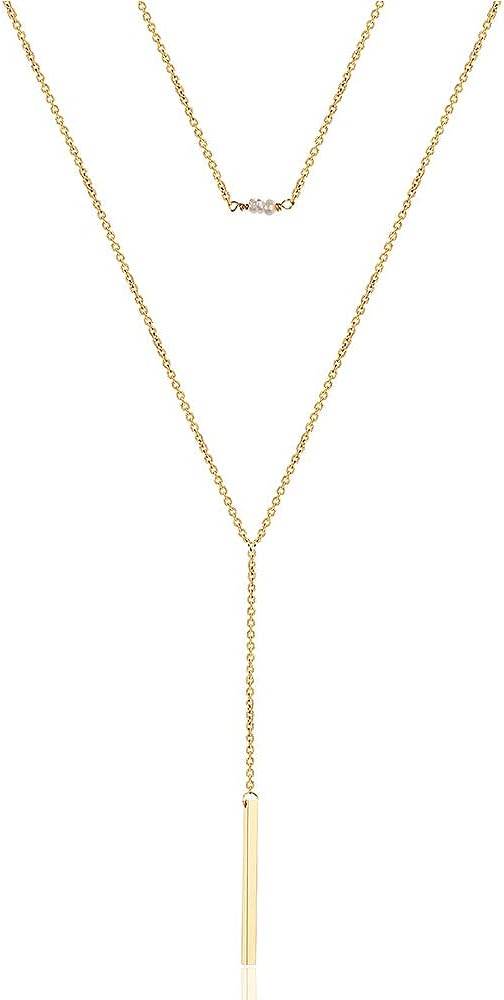Turandoss Dainty Layered Choker Necklace, Handmade 14K Gold Plated Y Pendant Necklace Multilayer Bar Disc Necklace Adjustable Layering Choker Necklaces for Women - Concordia Style Boutique