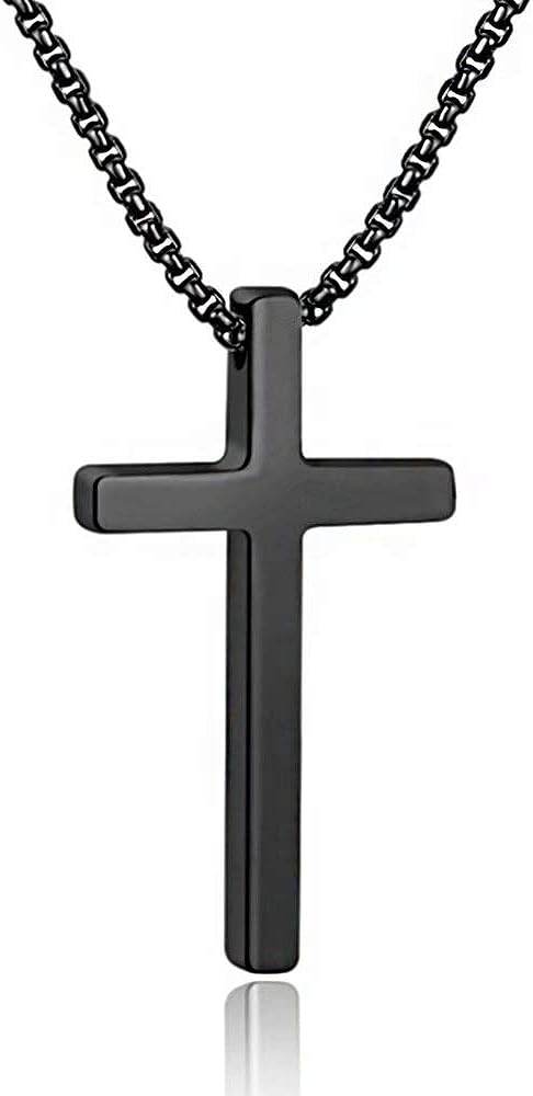 M MOOHAM Cross Necklace for Men, Silver Black Gold Stainless Steel Plain Cross Pendant Necklace for Men Box Chain 16-30 Inch - Concordia Style Boutique